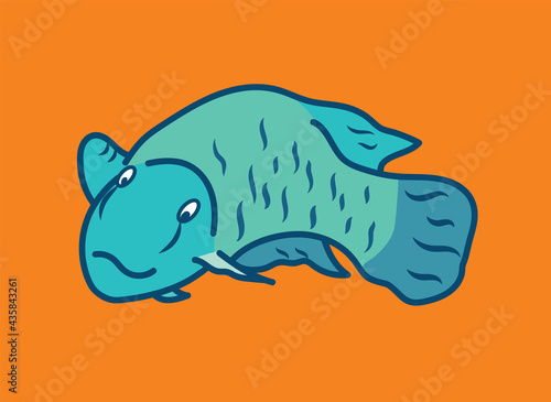 Cheilinus undulatus protected ocean fish in bold drawing, character design vector illustration art
