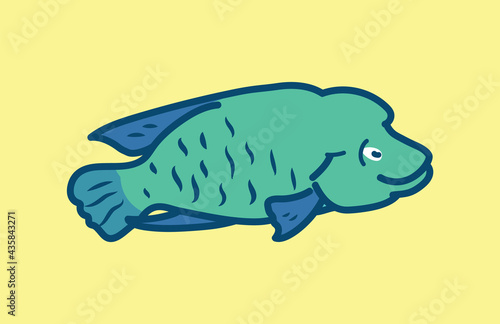 Cheilinus undulatus protected ocean fish in bold drawing, character design vector illustration art