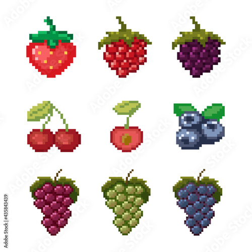 Pixel berries. Vector set.