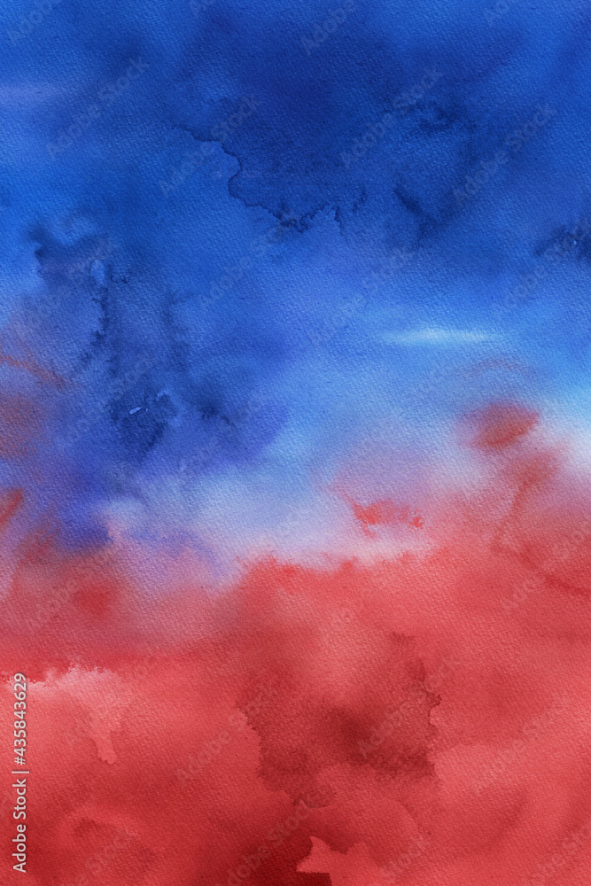 Red and Blue Watercolor Ombre Background, 4th of July Digital Paper
