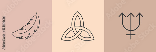 Esoteric symbols. Mystic and magic design with crystals, sun, stars, skull and moon.