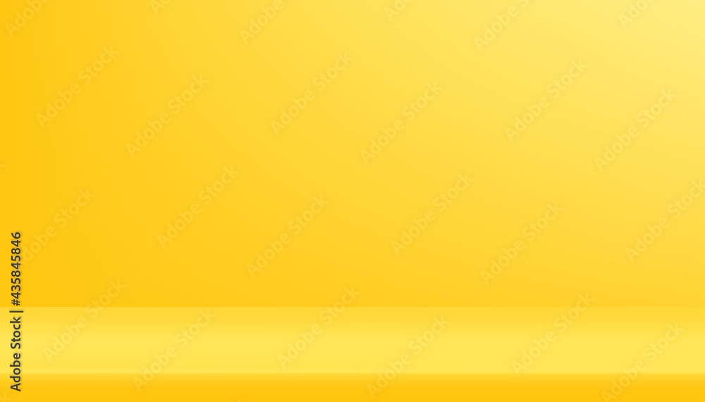 Yellow Background Empty Room Studio with shelf. Yellow Gallery room with copy space, Abstract minimal design use for backdrop shooting for products presentation on Summer holiday promotion or Sales Yellow Background Empty Room Studio with shelf. Yellow Gallery room with copy space, Abstract minimal design use for backdrop shooting for products presentation on Summer holiday promotion or Sales