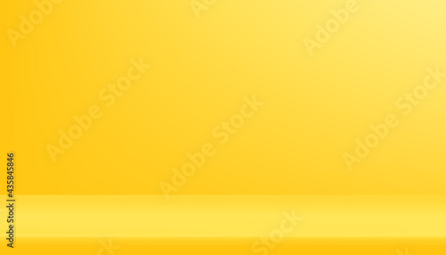 Yellow Background Empty Room Studio with shelf. Yellow Gallery room with copy space, Abstract minimal design use for backdrop shooting for products presentation on Summer holiday promotion or Sales