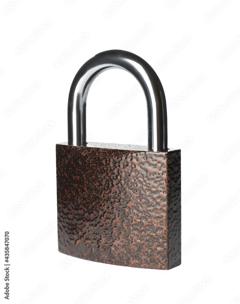 Modern padlock isolated on white. Safety and protection Modern padlock isolated on white. Safety and protection
