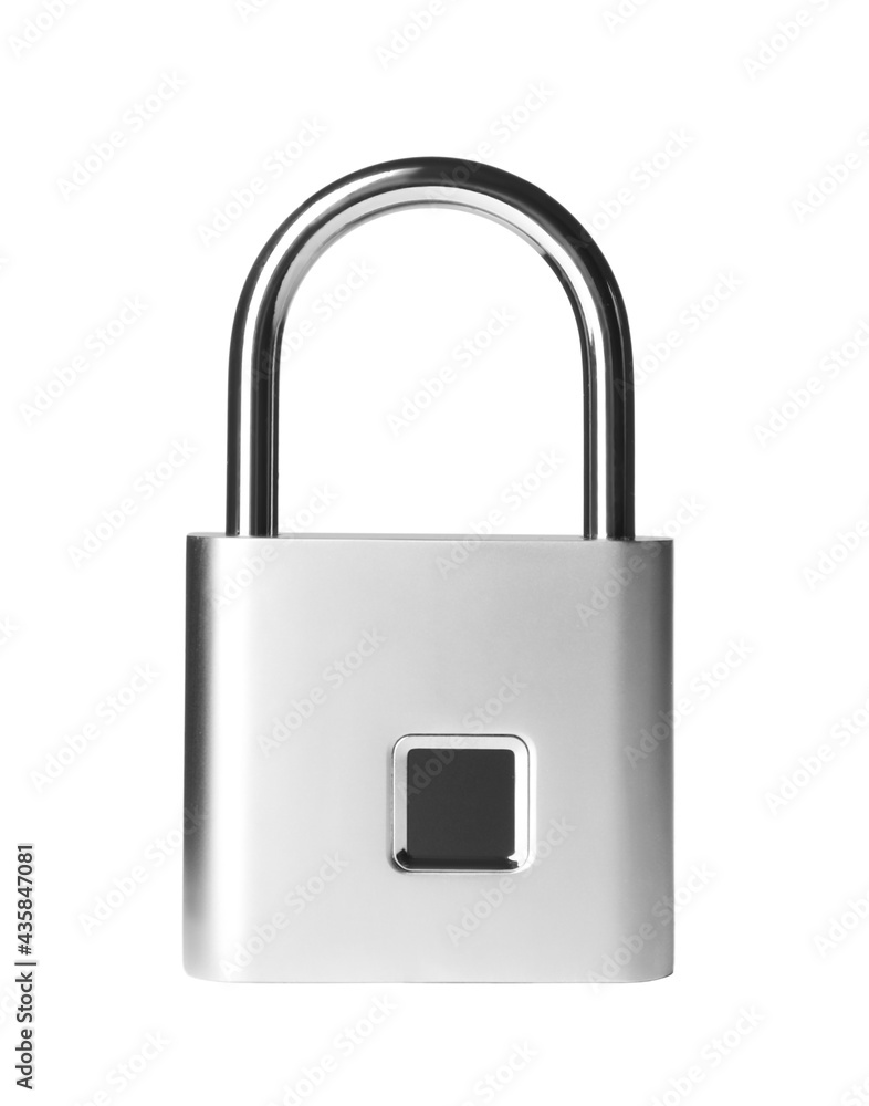 Modern padlock isolated on white. Safety and protection Modern padlock isolated on white. Safety and protection