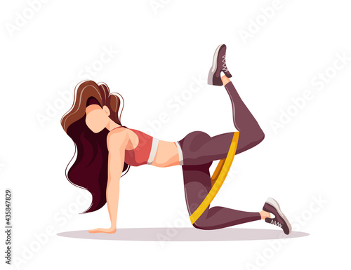 Woman doing fitness workout. Sport, Workout, Healthy lifestyle, Gym, Fitness, Flexibility, Training concept. Isolated vector illustration for poster, banner, advertising.