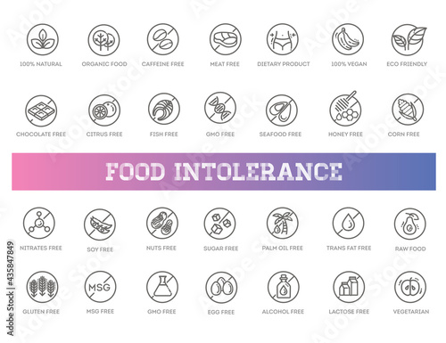 Allergen ingredients vector icons. Product free allergen ingredient symbols