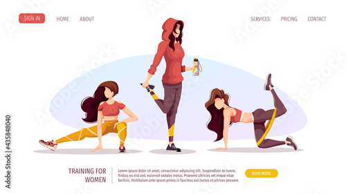 Women doing fitness training. Sport, Workout, Healthy lifestyle, Gym, Fitness, Training concept. Vector illustration for poster, banner, advertising, website.