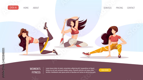 Women doing fitness training. Sport, Workout, Healthy lifestyle, Gym, Fitness, Yoga, Training concept. Vector illustration for poster, banner, advertising, website.