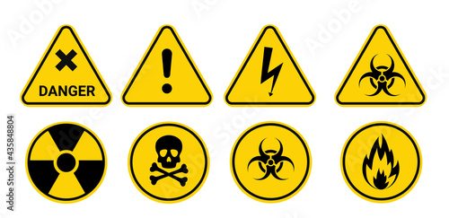 Collection biohazard, radiation, and toxic symbol. Warning about the danger and drawing people's attention to the fact that the object can be dangerous.