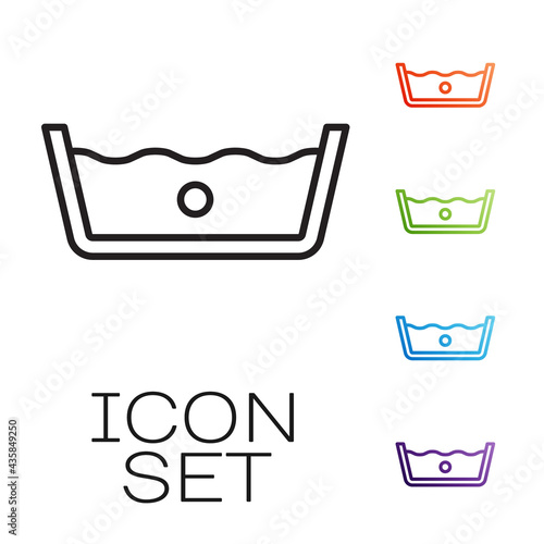Black line Washing under 30 degrees celsius icon isolated on white background. Temperature wash. Set icons colorful. Vector