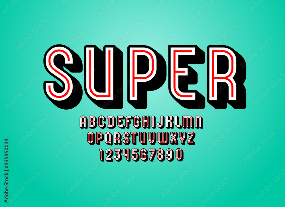 3D Font, trendy super alphabet, condensed letters and numbers, vector illustration 10EPS 3D Font, trendy super alphabet, condensed letters and numbers, vector illustration 10EPS