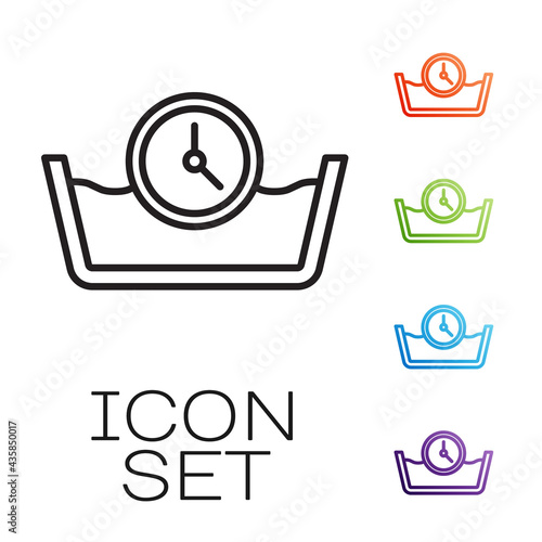 Black line Time wash icon isolated on white background. Temperature wash. Set icons colorful. Vector