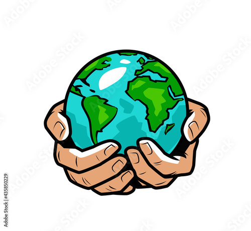 Hands holding Earth globe. Nature, ecology concept vector illustration