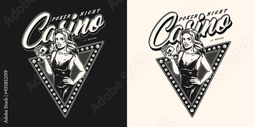 Poker night vintage monochrome badge