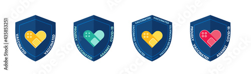 Vaccine campaign stickers with medical plaster. Vaccination badges