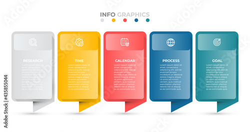 Vector infographic design template with icon and 5 options or steps. Business element for presentation, info chart, web design. 