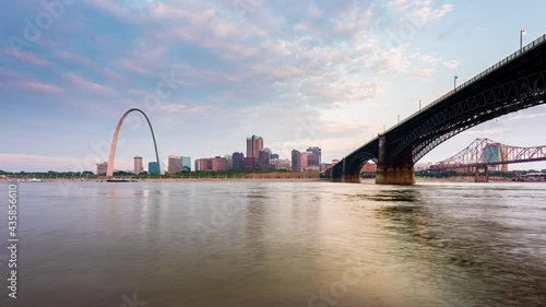 Downtown cityscape with the bridge and arch on the Mississippi River in St. Louis, Missouri photo