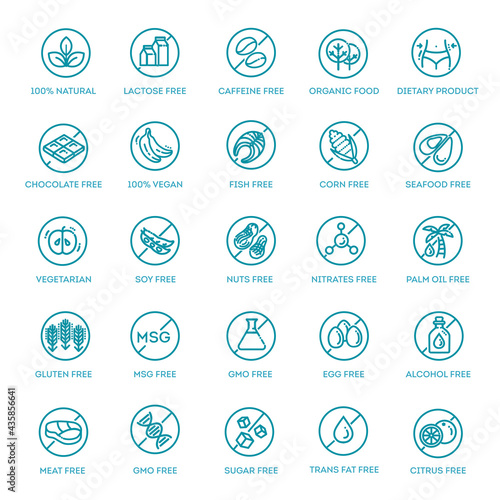Allergen ingredients vector icons. Product free allergen ingredient symbols