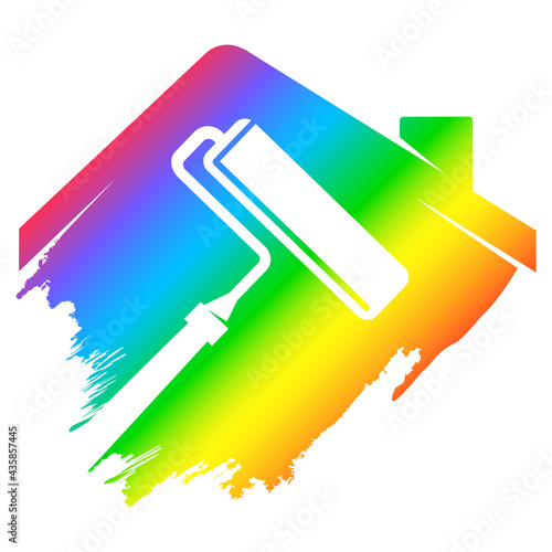 Paint roller and house painting symbol for painter