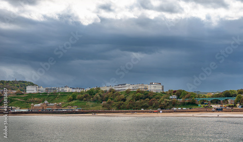 Seaside bay with heavy clouds.
