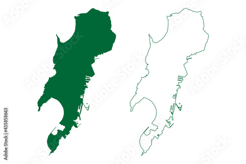 Mumbai City district (Maharashtra State, Konkan Division, Republic of India) map vector illustration, scribble sketch Mumbai City map