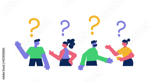 Group of people with big question marks
