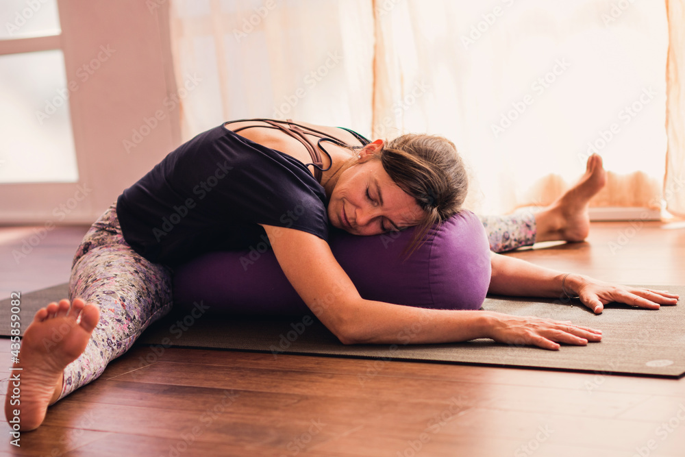 white woman practices yoga white woman practices yoga