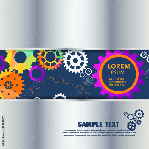 Abstract techno gear background with geometric colorful gear wheels. Space for gear text. Vector gears modern mechanism industrial concept. Technology gears background. Gears Vector illustration 