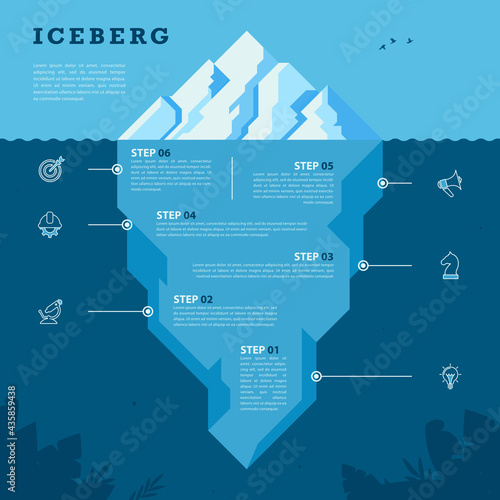 Infographic design template. Iceberg concept with 6 steps