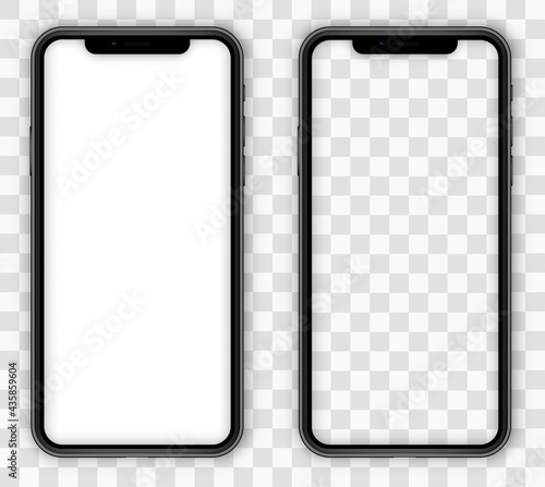 Realistic smartphone. Modern frameless smartphone Mock up with blank white screen. Phone black. Vector illustration
