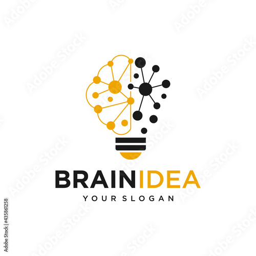 Creative idea flat line icon. Brain in lightbulb vector illustration. Thin sign of innovation, solution, education logo.
