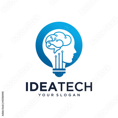 Creative idea flat line icon. Brain in lightbulb vector illustration. Thin sign of innovation, solution, education logo.
