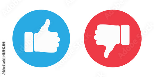 Thumbs up and thumbs down circle emblems. Like and dislike icons. illustration