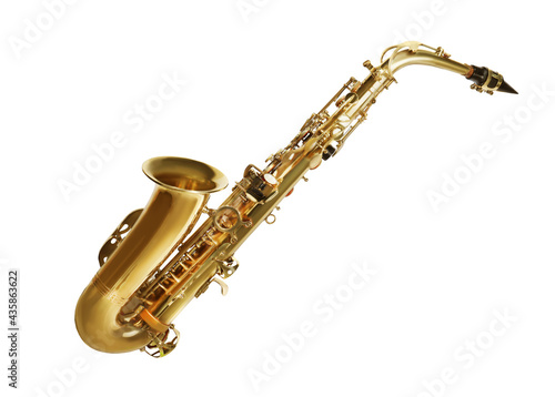 Obraz na plátně Beautiful saxophone isolated on white. Musical instrument