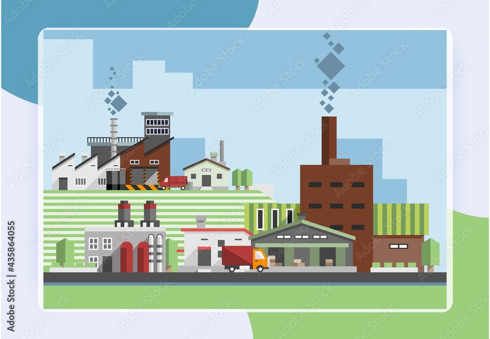 Industrial factory concept with plants warehouse buildings and delivery truck vector illustration Industrial factory concept with plants warehouse buildings and delivery truck vector illustration