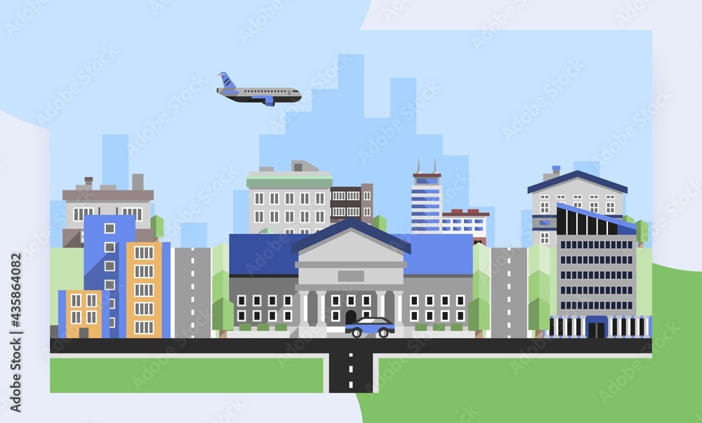 Office buildings background with business corporate city center houses flat background vector illustration