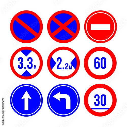 vector set of traffic signs with red blue design illustration Free Download vector set of traffic signs with red blue design illustration - GFXLoad