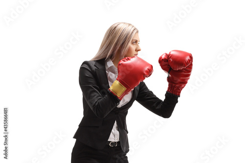Blond businesswoman with red boxing gloves © Ljupco Smokovski