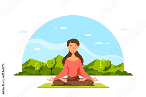 Young Woman in Lotus Pose Pratices Meditation