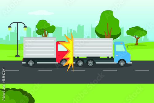 Accident vector concept: Two trucks crashed in highway accident