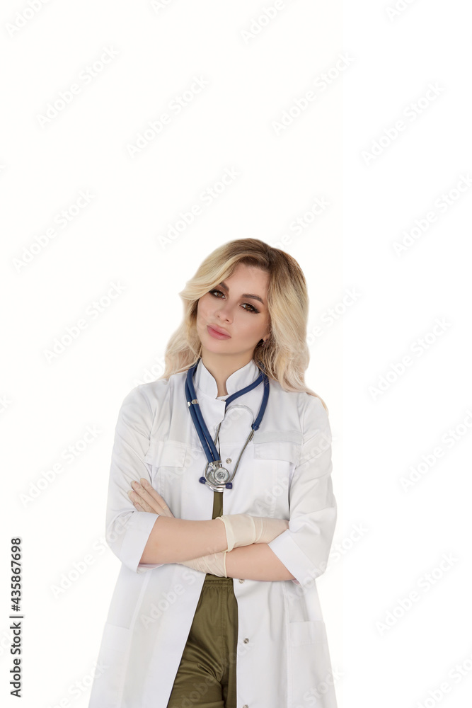 beautiful young woman in medical uniform on white background isolated beautiful young woman in medical uniform on white background isolated