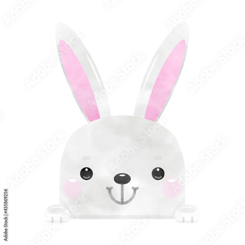 Hand drawn cute Easter bunny isolated on white background. Hand painted illustration. 