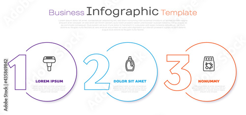 Set line Garment steamer, Bottle for cleaning agent and Laundry detergent. Business infographic template. Vector