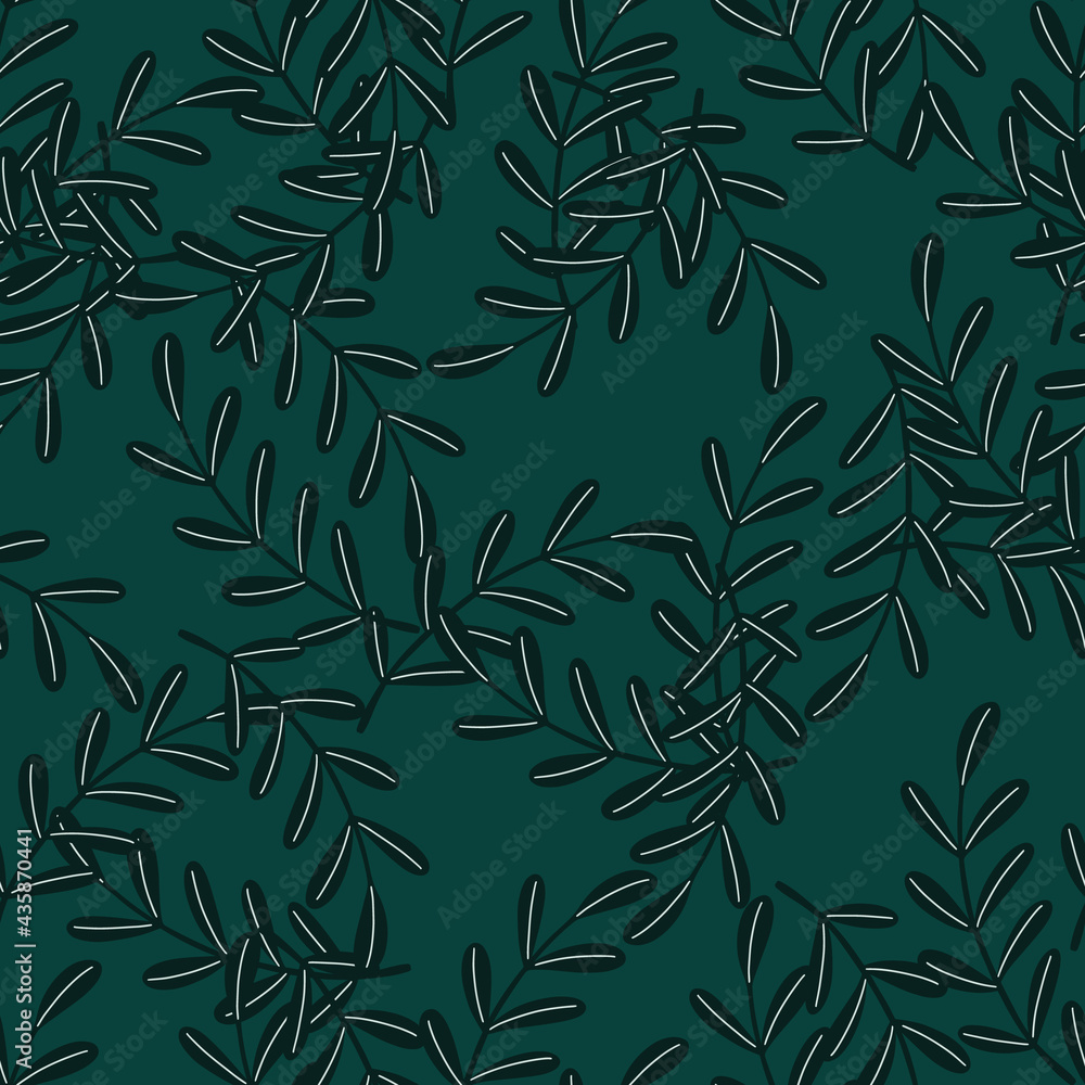 Black random herbal twigs seamless pattern in hand drawn style. Turquoise dark background. Scrapbook print. Black random herbal twigs seamless pattern in hand drawn style. Turquoise dark background. Scrapbook print.