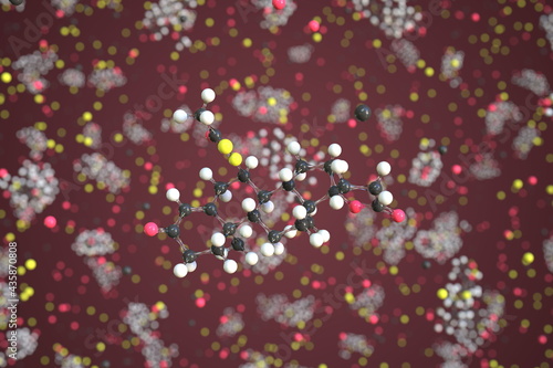 Molecule of Spironolactone. Molecular model, conceptual 3d rendering