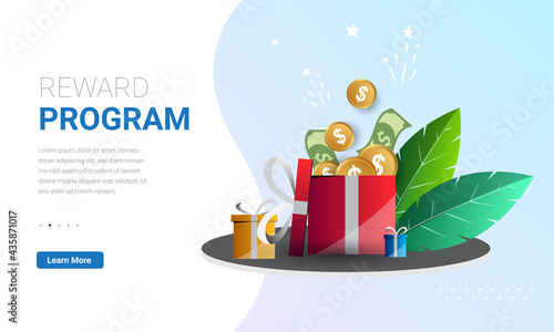 Loyalty program and get rewards, flat design for landing page, template, web banner, ui, cover, mobile app, banner. Vector illustration