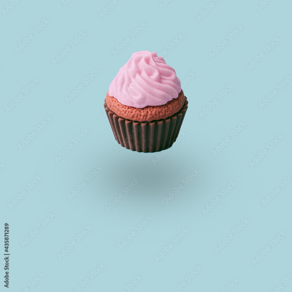 muffing on blue background. Concept of summer and sweets. Illustration 3d. copy space. close up muffing on blue background. Concept of summer and sweets. Illustration 3d. copy space. close up