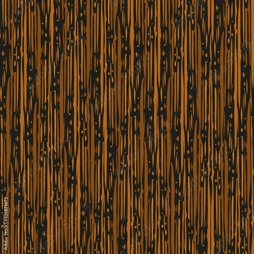 Abstract densely striped painterly vector seamless pattern background. Backdrop with irregular vertical paint thin stripes and dots in terracotta ochre and black. Earthy paint modern texture repeat.