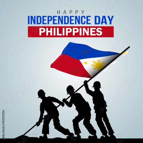 Happy Independence Day Philippine Vector Template Design Illustration. silhouette soldiers raising with flag